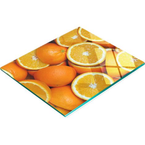 Tablero de vidrio elegante y duradero con estampado de mitades naranjas, 60x52 cm.
