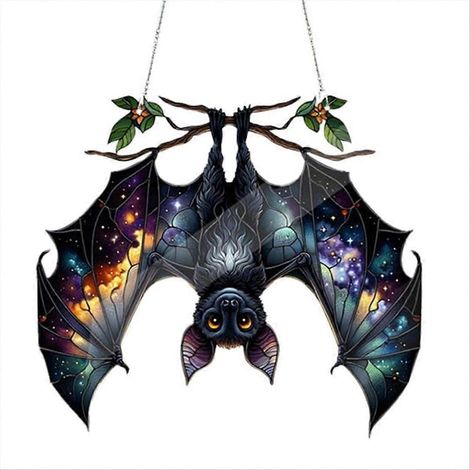 Décoration murale en acrylique vitrail chauve-souris d'Halloween, B (1/5)
