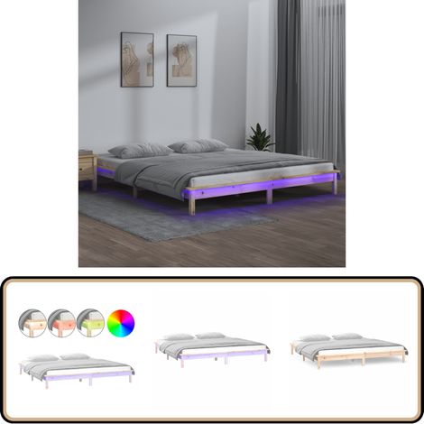 Massivholzbett mit LEDs 150x200 cm - Holzbett - Massivholzbette - Kiefernholzbett - Doppelbett - King Size Bett