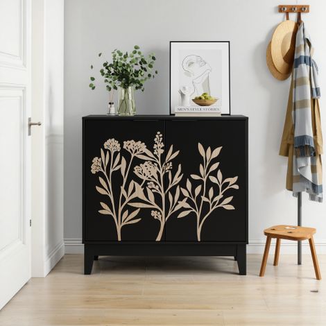Credenza vintage da 80 cm con mobili intagliati, mobiletto decorativo con 2 ante e ripiani regolabili, mobiletto in legno decorativo con spazio contenitivo per soggiorno, cucina, sala da pranzo