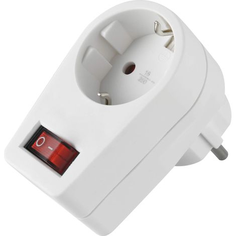 Electraline 55073 Adattatore 1 x (16 A) con Interruttore, Spina Tedesca, 1 Presa Schuko, Bianco (1/5)