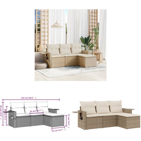 4-tlg. Garten-Sofagarnitur mit Kissen Beige Poly Rattan - Gartenmöbel - Outdoor Möbel - Rattan Gartenset - Lounge Set - Sofasatz - Home & Living (1/3)