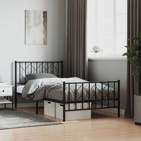 Estructura cama sin colchón con estribo metal negro 100x190 cm