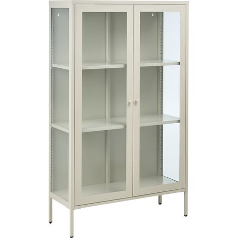 Vitrina alta estilo industrial moderno de acero con 2 puertas vidrio beige claro Nash (1/5)