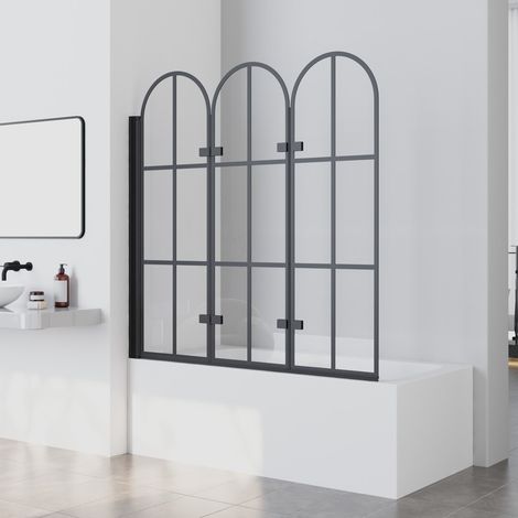Bogen Duschwand für Badewanne 140x140 cm Schwarz Badewannenaufsatz 3-teilig faltbar Duschwand Badewanne Badewannenfaltwand Duschabtrennung für Badewanne mit 6mm ESG Sicherheitsglas (1/5)