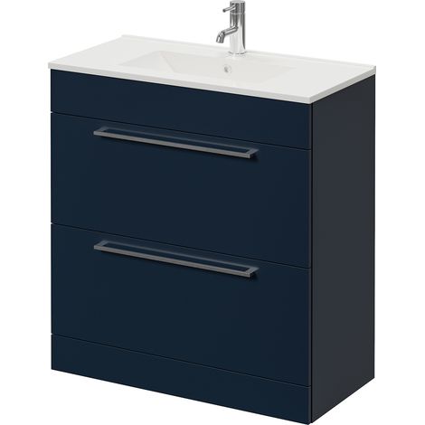 Napoli 390 Deep Blue 800mm 2 Drawer Vanity Unit with Angel Basin - 800mm - Chrome 480mm Handle