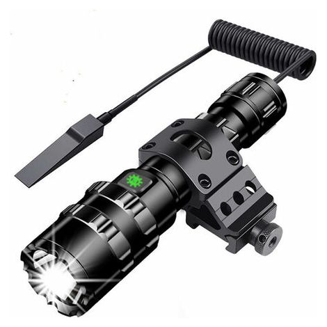 Lampe Torche Tactique 3000 Lumens Super Brillant L2 Lampe de Poche LED USB Rechargeable 5 Modes d'éclairage Montage sur Rail Picatinny et Interrupteur Pression pour la pêche en plein air [Classe énerg (1/5)
