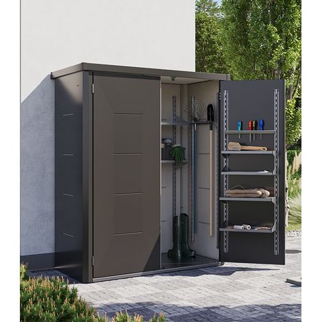 Armoire de jardin en acier anthracite 193cm – Dimensions 154x88cm – 2 étagères M et 2 rails inclus – Serrure à 2 clés