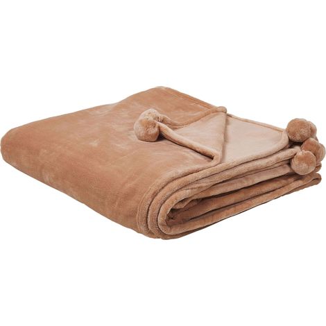 Plaid Douillet Marron Foncé à Pompons Ultra Doux au Toucher Chaud et Décoratif Idéal comme Couvre Lit ou Accessoire Déco de Salon Beliani