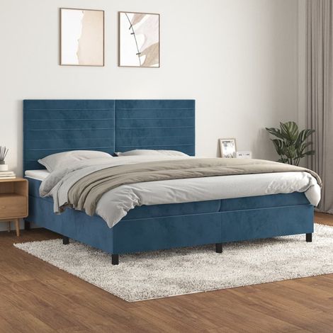 Lit à sommier tapissier et matelas - Cadre De Lit Moderne: King Size - Lit Double - Bleu foncé 200x200cm Velours Chic-656813 (1/4)