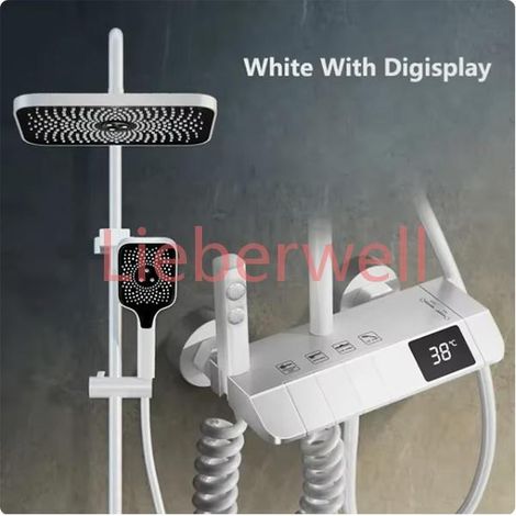 Ensemble de robinetterie de douche thermostatique numérique avec affichage LED, équilibrage de pression, corps en cuivre et contrôle de la température de bain (1/5)