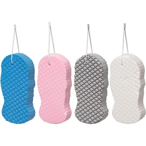 Cet ensemble de quatre éponges de bain comprend une éponge de douche et une éponge corporelle apaisante, qui peuvent être utilisées pour le nettoyage et l'exfoliation. (1/5)