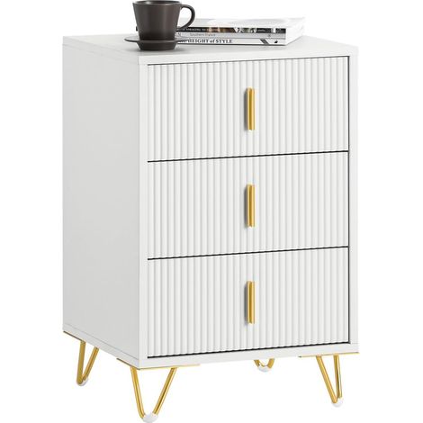 SoBuy FBT115-L-W Nachttisch mit 3 Schubladen für Boxspringbett Sofatisch Beistelltisch Telefontisch Nachtschrank Nachtkommode weiß BHT ca. 40x63x40cm