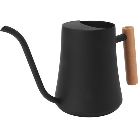 Gießkanne aus Edelstahl, Retro-Stil, kleine Pflanzengießkanne mit Holzgriff, für drinnen und draußen, 1000 ml, Schwarz (1/5)
