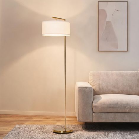 SunJet Lampadaire, lampe sur pied, en métal doré et abat-jour lin - Réf. NY9I4WXKNG67 (1/5)