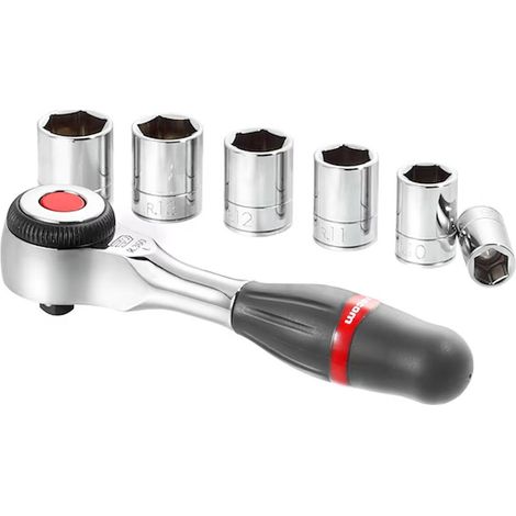FACOM 1/4 Ratchet Set - R.360PACKPB (6 6-sided sockets) - High-performance ratchet wrench - Gray
