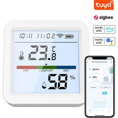Mini Tuya ZigBee Smart Temperature and Humidity Sensor, Indoor Thermometer Hygrometer, LCD Screen, Compatible with Alexa/Home (1/5)
