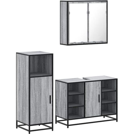 Maison Exclusive - 3-tlg. Badmöbel-Set Grau Sonoma Holzwerkstoff