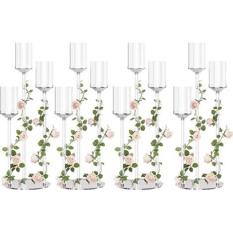 4-teiliges Set: Elektronischer, dreiflammiger Kerzenleuchter – Acrylmaterial, höhenverstellbar, runder Sockel (22 cm) – Ideal für Hochzeiten, Feiertage, Weihnachten und Thanksgiving (1/5)