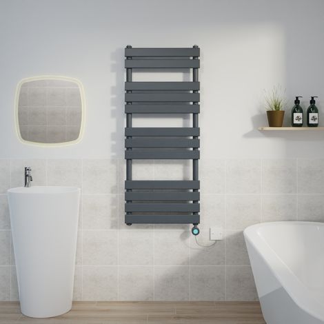 Flat Electric Towel Rail Thermostatic Timer Grey 1200x500mm