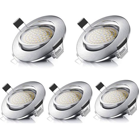 LED-Downlights, verstellbar, rund, 5 W, ultraflach, Warmweiß 3000 K, 470 lm, 230 V, IP44, Deckeneinbaubeleuchtung für Badezimmer, Küche, Wohnzimmer, Flur (5er-Pack) [Energieklasse A++]