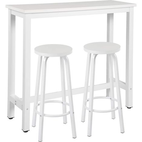 Woltu – Table de bar 120x40cm – Hauteur 100cm – Métal et MDF – Ensemble avec 2 tabourets – Capacité 100kg – Facile à entretenir - 2xTabourets