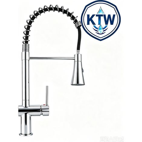 Feder Ausziehbare Küchenarmatur Zink‑Messing KTW‑zugelassen 360°Drehbar 2 Strahlmodi Hochdruck Einhebel‑Küchenmischer für Spüle Silber Chrom (1/4)
