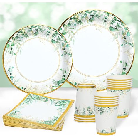 Vaisselle Jetable Anniversaire Vert Or, 96Pièces Assiette Jetable Vert (1/5)