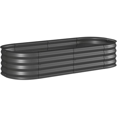 Carré Potager Modulaire en Métal Fond Ouvert Bords Protégés pour Plantes et Légumes Jardin 150x62x30cm Gris Foncé (1/5)