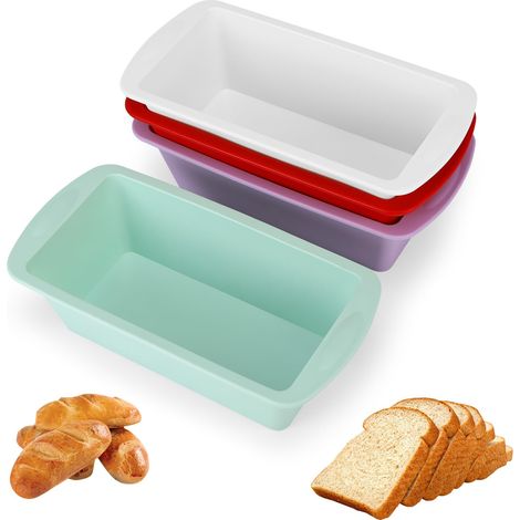 Moule à Cake Silicone - 4 pièces, Moule à Cake Silicone Mini Rectangulaire Antiadhésif 20×9,5×5,5cm - Pour Pain/Gâteau (1/5)