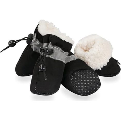 Set de 4 - Chaussons pour chien - Chaussettes de protection pour pattes - Pour Chiens - Chaussures chaudes pour chien - Durables - Avec semelles antidérapantes - Liserés réfléchissantes - Noir - Épais (1/5)