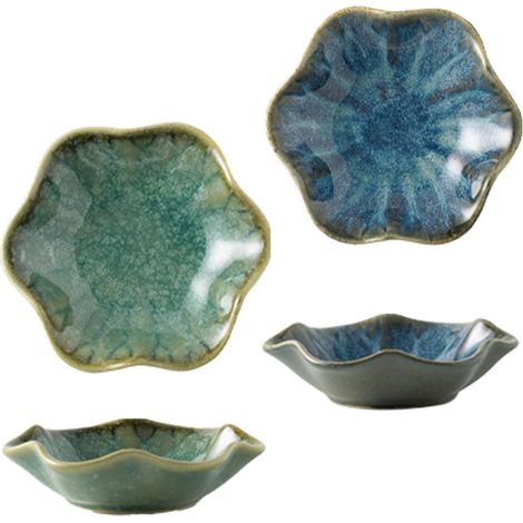 Lot de 2 plateaux à bijoux en céramique, vert et bleu vintage. (1/5)