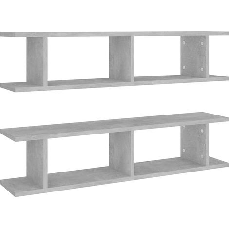 Mensole Parete  Scaffale da parete  Ripiano a Parete 2 pz Grigio Cemento 90x18x20 cm Legno Multistrato (1/5)