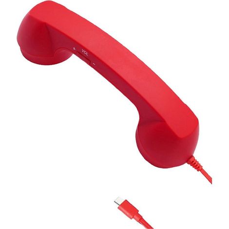Retro-Telefonhörer Typ-C – Spiralkabel & Lautstärkeregler, rot, Typ-C auf Typ-C (1/5)