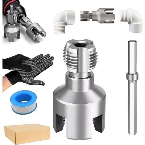 4 in 1 Water Pipe Wrench, Universal Pipe Compatibility - New PPR, PVC, MPP and Other Pipe Threader Kit - 1/2" & 3/4" Water Pipe Internal Thread Opener Tool for All Electric Drill (1/2") (1/5)