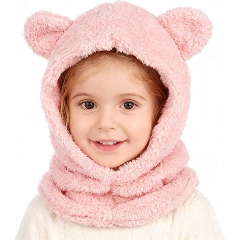 Bonnet écharpe 3 en 1 pour enfant, polaire chaud, rose, 1-6 ans (1/5)