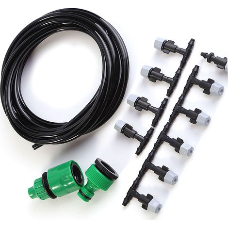Kit brume d'eau pour jardin terrasse, tuyau micro-irrigation 5 mètres avec buses pulvérisation, système refroidissement extérieur. (1/5)