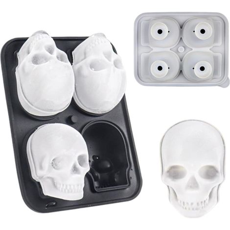 4-teiliges 3D-Totenkopf-Silikonform-Set mit Deckel und Trichter, lebensmittelechte Silikonformen, leicht zu lösen, perfekt für Halloween-Partys (1/5)