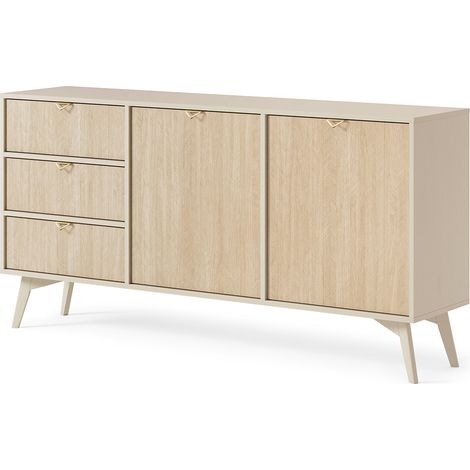 Sideboard 158cm in beige, Front mit Fischgrätenmuster, FAREHAM-160 (1/5)