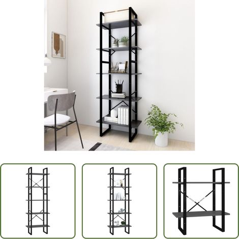 vidaXL Bücherregal Metall - Bücherregal 5 Fächer Grau 60x30x175 cm Holzwerkstoff (1/5)