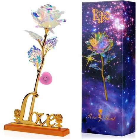 Rose éternelle - Illuminer Rose Plaqué Or 24 K - Fleur Romantique avec Boîte - Cadeau Mariage Anniversaire (1/4)