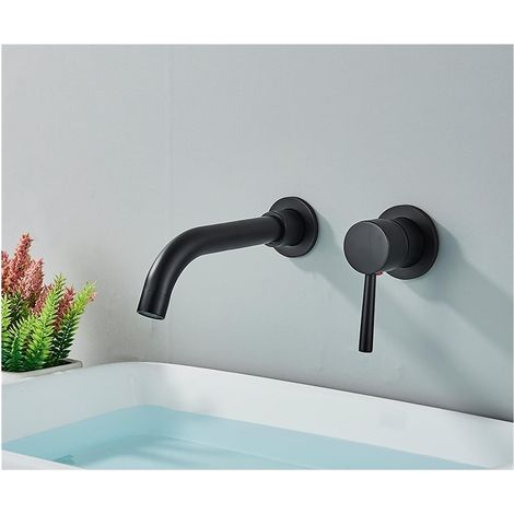 Robinet mural de lavabo, noir, eau chaude/froide, monocommande (1/5)
