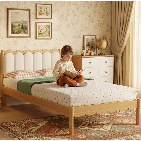 lit simple 90x200 en bois avec tête de lit rembourrée OKMYHOME (1/5)