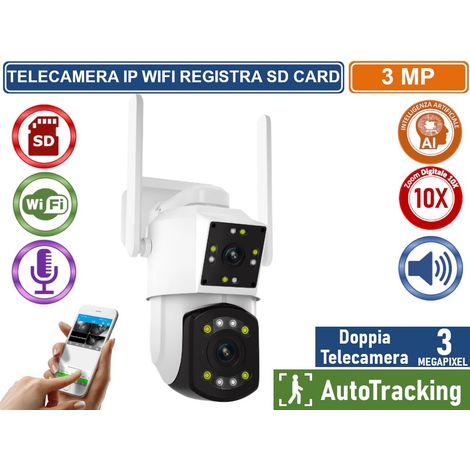 TELECAMERA SPEED DOME MOTORIZZATA IP WIFI DOPPIA TELECAMERA DIGITAL ZOOM 10X REGISTRA SU SD CARD 3MP CON AUDIO BIDIREZIONALE IP66 (1/3)