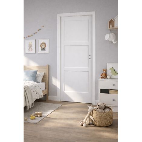 Gdmenuiseries – Bloc porte 3 panneaux blanc H204 x L83 cm – Poussant gauche – Côtes tableau – Conçu pour espaces intérieurs