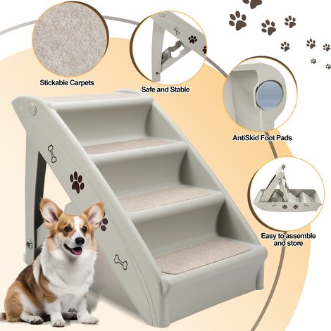 Randaco Scala per cani a 4 gradini Rampa per cani e gatti fino a max. 75 kg Scala pieghevole per animali domestici Scala per animali domestici per auto e interni