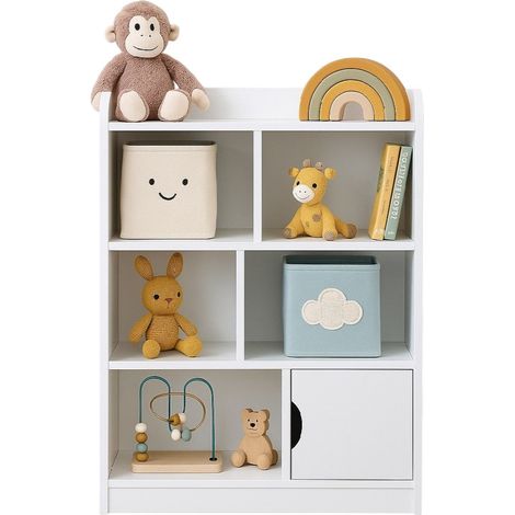 Scaffale GINGER HOME per Bambini con 4 Livelli e Antina, per Libri e Giochi, Bianco (1/5)