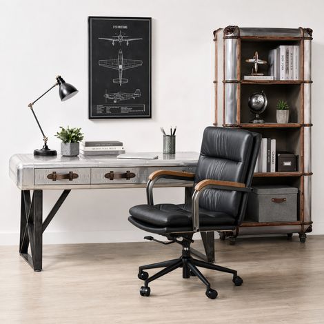 Sedia da ufficio ergonomica in pelle, girevole a 360°, altezza regolabile, nero, metallo (1/5)