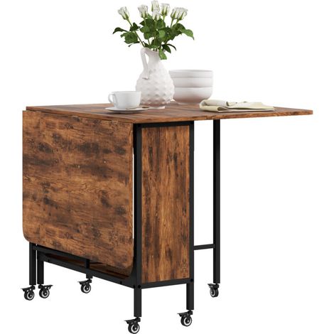 Table pliante, table rabattable mobile pour 6 personnes, avec étagère de rangement, charge max 50 kg, 130 x 80 x 74 cm, acajou