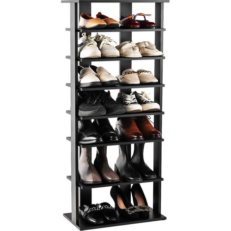 COSTWAY Étagère à Chaussures en Bois à 7 Niveaux, Meuble à Chaussures à Double Rangée Gain de Place, Étagère Amovible Personnalisé, Rangement des Chaussures pour Salon, Entrée, Vestiaire, Noir (1/5)